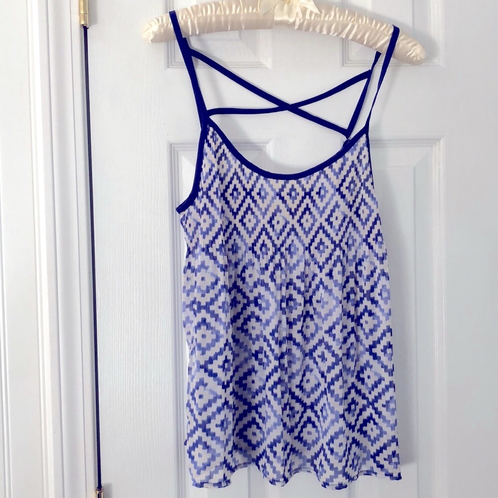 Western Desert Revival Print Sheer Top Blue Princess Vera Wang M‎